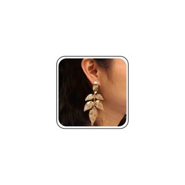 Allereya Vintage Leaf Dangle Earrings Plant Leaf Drop Earrings Gold Hammered Leaf Earrings Punk Exaggerated Leaf Stud Earrings Jewelry for Women and Girls