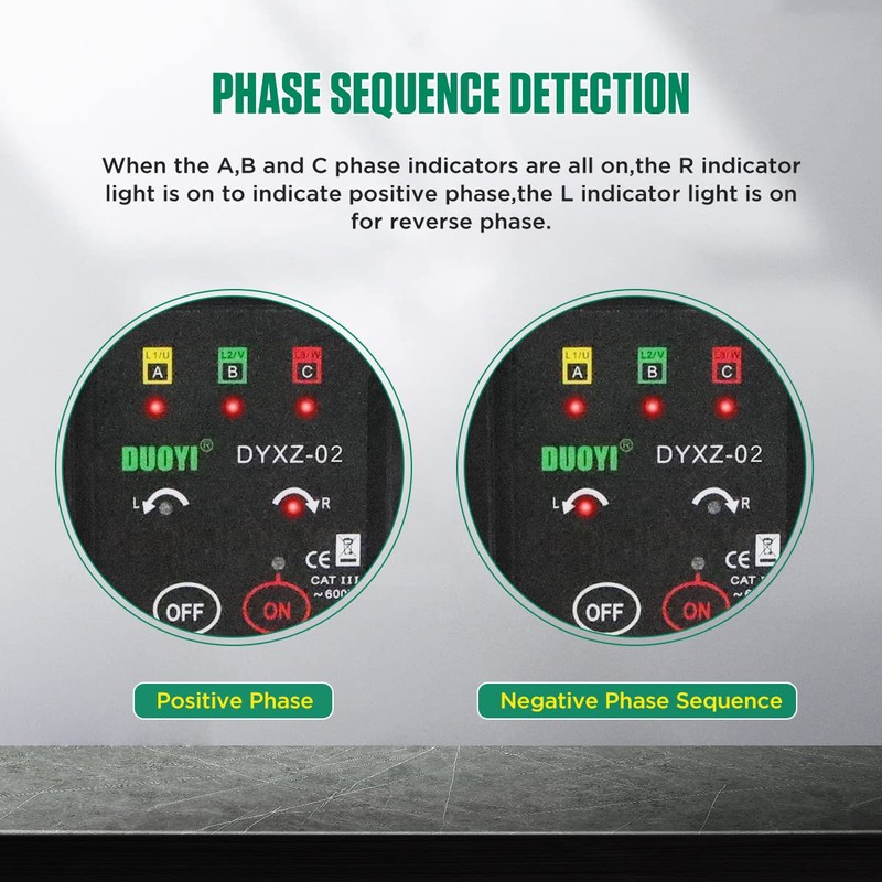 3 Phase Rotation Meter Non Contact Phase Sequence Tester 70V-600V