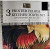 3 pc KITCHEN COTTON PRINTED VELOUR TOWELS SET, RED CAFE