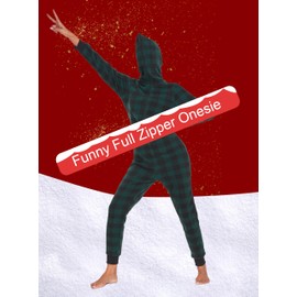 COLORFULLEAF Couples Christmas Pajamas for Family Hoodie Plaid Fleece Onesie Full Zipper Jumpsuits Green (Womens, M)