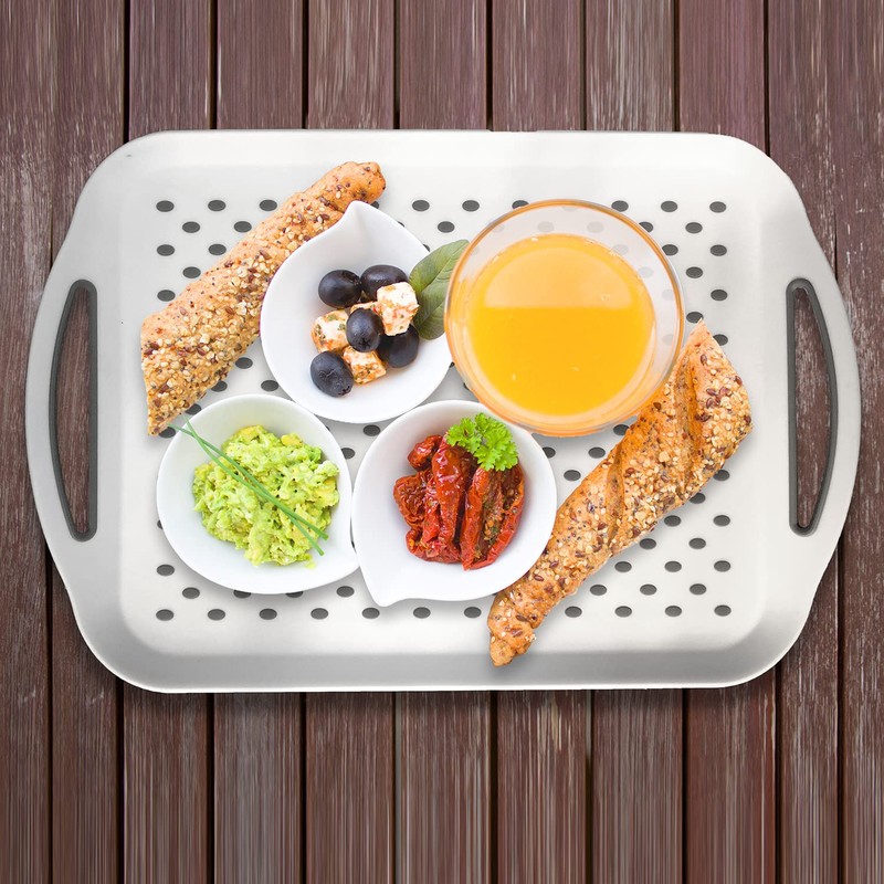 Large Non Slip Serving Tray with Handles, Silicone Gripping Nubs