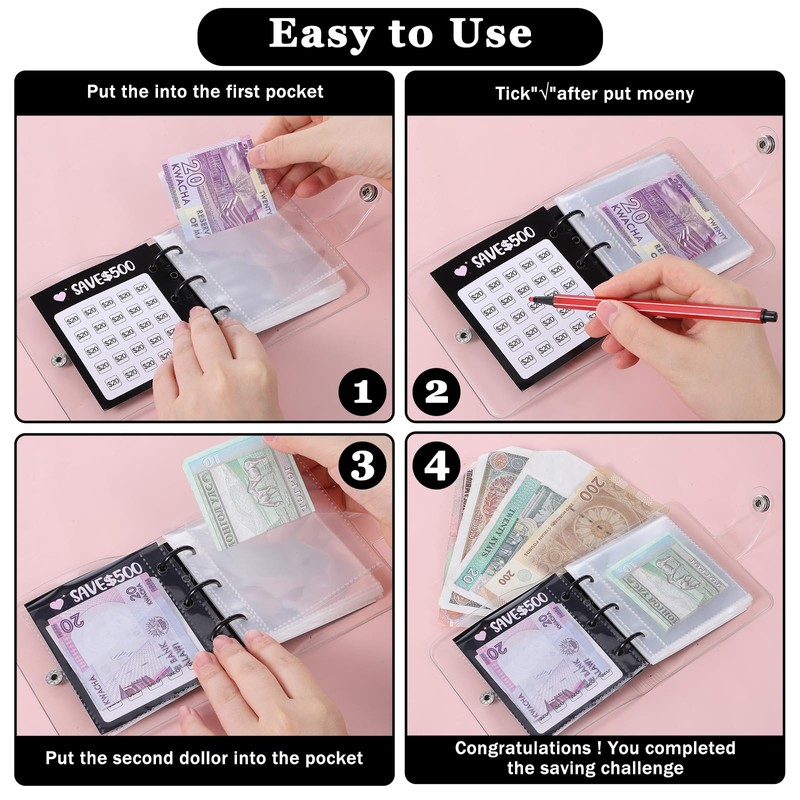 Grevosea Mini Money Saving Binder, 500 Money Saving Challenge Book