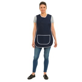 Ladies Plain Colour Piping Design Tabard Apron Overalls Front Pocket Stylish Tabards for Women Casual Aprons for Women Home Kitchen Restaurants Coffee Shops UK Made (XL, Navy)