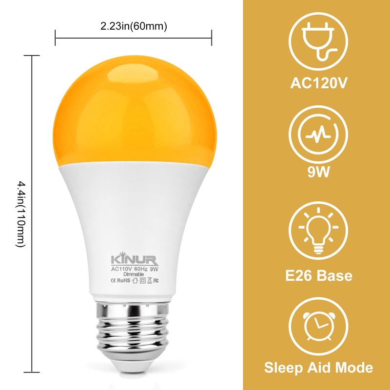 KINUR Amber Sleep Light Bulbs 1800K with Remote Control, E26
