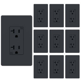 WEBANG 20 Amp Decorator Wall Outlet, Tamper Resistant Duplex Receptacle Outlet, Includ Screwless Electrical Outlet Plate, 20A 125V 2 Pole 3 Wire, Self-Grounding, ETL Listed, Matte Dark Grey, 10 Pack