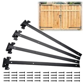 PAGOTORTAUS 24 inch Black Heavy Duty Gate Hinges,4mm Thick Iron Barns Door Hinges with 40 Mounting Screws,T-Shaped Heavy Duty Hinges fits for Sheds Barns Garden gate Garage Door (4pcs) ﻿