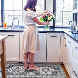 Hallway 2x6 Washable Runner Rug: Vintage Low Pile Blue Rugs for Kitchen Bedroom Oriental Stain Resistant Bathroom Carpet Accent Floor Mat with Non-Slip Backing for Laundry Home Office (2x6,Blue)