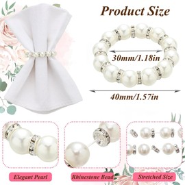 DaMohony - Servilleteros de perlas, 100 anillos elásticos plateados, hebilla elástica para servilletas de imitación, para decoración de mesa de comedor
