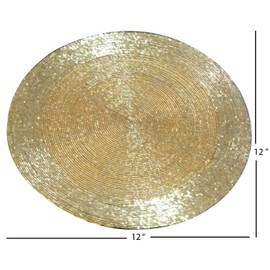 Prisha India Craft ® Set of 2 Handmade Golden Beaded Round Ethnic Placemat/Tablemat Decorative Placemat - Large Coaster Perfect for Dinner Table (Dia - 12")