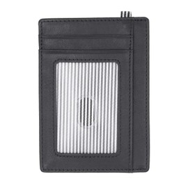 MOMENTUM Ultra Slim Flatline RFID Wallet | Italian Vegetable Tanned Leather | Clear ID Window, Black, Medium