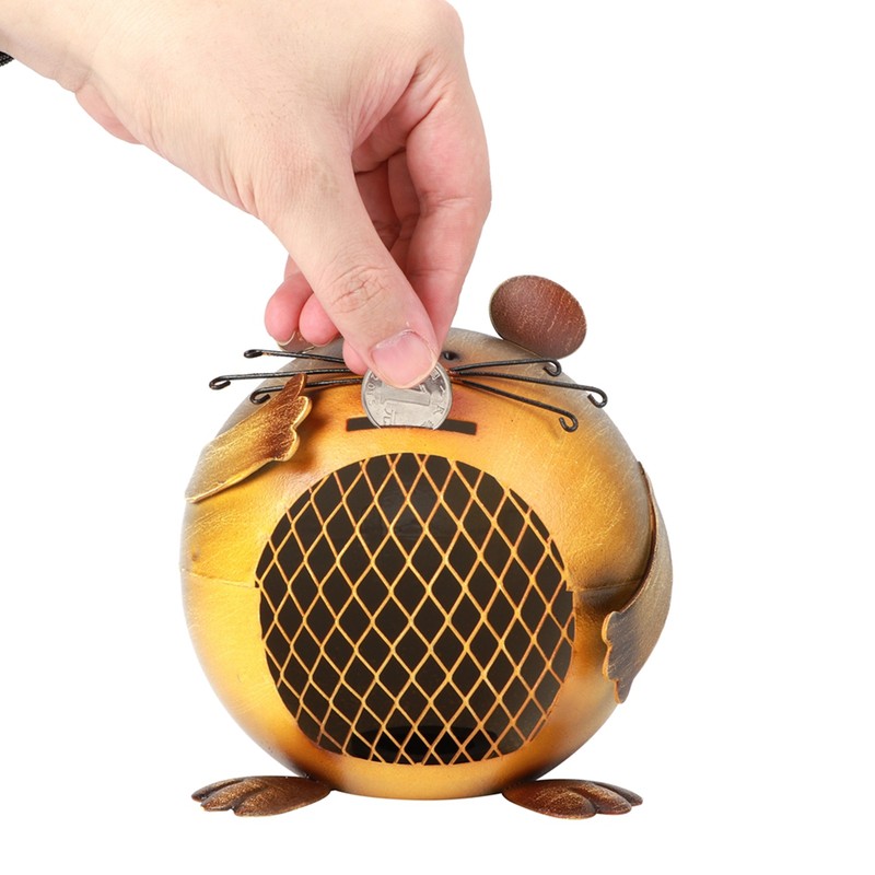 Mouse Shaped Iron Art Coin Bank Box Piggy Bank Table