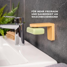 bremermann Bamboo Magnetic Soap Holder - Free Hanging Soap Through Magnet - Stick On Assembly