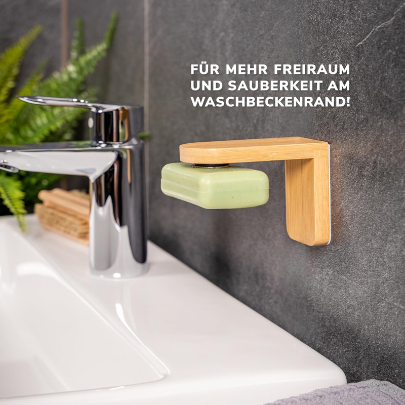 bremermann Bamboo Magnetic Soap Holder - Free Hanging Soap Through