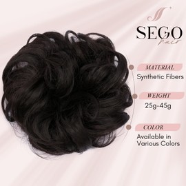 SEGOHAIR Haarteil Mit Gummiband,VOLUMINÖS Unordentlicher Dutt Scrunchie Haargummi Mit Haaren, Brautfrisuren Messy Bun Dutt Haarteil Für Damen Mädchen Schwarzbraun 25g