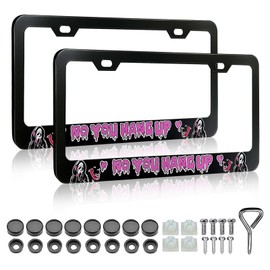 LIN KANG Scream Ghost Skull Face No You Hang Up License Plate Frame for Women - 2 Pack Car Plate Frame Aluminum License Plate Holders Covers with Free Screws Fasteners Caps