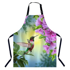 Delantal para Mujeres Hombres 001, Colibrí y flores rosadas