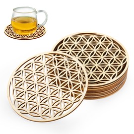 Pack of 12 Flower of Life Coasters Wood, Floral Coasters of 10 x 10 cm, Premium Birch Wood Coasters Set, High-Quality Cups Coasters for Offices, Kitchens, Bars