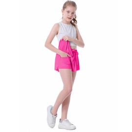 Flowy Shorts for Girls Butterfly Shorts for Kids Teens Preppy Tennis Running Athletic Shorts with Liner(Hot Pink,11-12 Years)