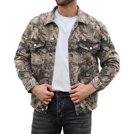 Yuanbang Camo Jackets for Men Trucker Unlined Camouflage Coats Hunting Clothes(Twig Flower Print,XL)