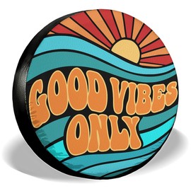 GENANY Colorful Good Vibes Only Size 17 Premium PVC Leather Spare Tire Cover, Universal Fit for RV Jeep Camper Trailer, Dustproof, Waterproof Jeep Tire Cover with No Camera Hole