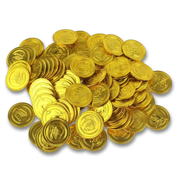 Simple Chocolate Replica Coins, 300 or 200 Gold Coins, Money Toy, Game of Life, Treasure Hunt, Treasure Chest, Pirate, Skull (200 Count)