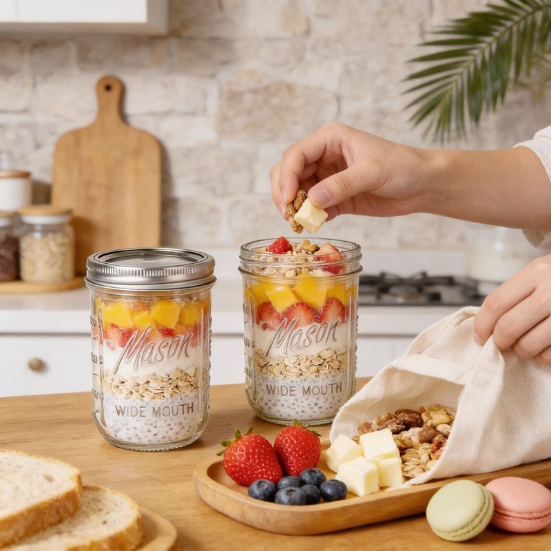 WELLIFE 6-Pack Mason Jars 16 oz with Lids – Wide