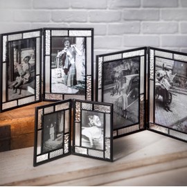 J Devlin Double Picture Frame Photo Vintage Stained Glass School Pictures Multi Photos Holds two 5x7 Vertical Photos