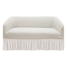 Armchair Slipcover Couch Sofa Cover with Skirt, Durable Washable High Elastic Stretchable, Easy Fit Universal Furniture Protector, Stretch Armchair Slipcover Sofa Couch Covers, 2 Seater,Cream White