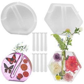 2 PIEZAS Moldes Grandes de Resina de Silicona para Epoxi – lyfLux Moldes Hexagonales y Semicirculares para Plantas con 8 Tubos para Flores, Moldes para Vasos DIY para Conservación de Flores