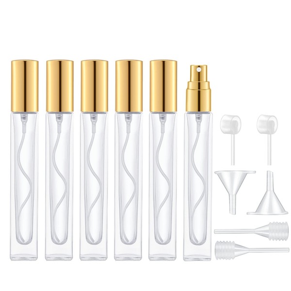 Lil Ray 10ml Perfume Atomizer for Men & Women. Refillable Glass Spray Bottle. Portable Fragrance Bottle for Travel,Party (6PCS,Gold)