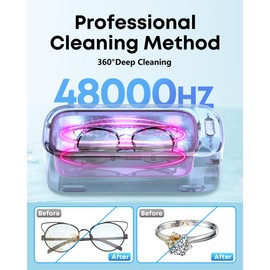 Professional Ultrasonic Jewelry Cleaner - 550ml(19oz) Ring Cleaner with Degas Function, 2 Time Modes, 48Khz Jewelry Cleaner Sonic Machine for Eyeglasses, Dentures, Retainer, Necklaces, Watch(Black)