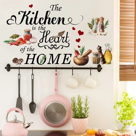 Runtoo Kitchen is The Heart of The Home Wall Sticker Food Lettering Quotes Saying Wall Decals Kitchen Dining Room Restaurant Wall Decor