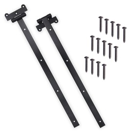 DIYWorld 24" Black Door Hinges – 2Pcs Gate Hinges with 14 Mounting Screws – Heavy Duty 4mm Thick Iron Construction with Black Powder Coating – Ideal for Gates, Sheds, Barns