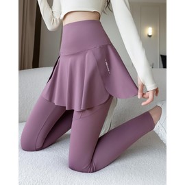 Wzhiming Women's Yoga Pants with Skirt, Leggings, Skirt, 9/4 Length, Spats, One-Piece, Loungewear, Gym, Yoga Wear, Fitness, Sports, Tennis, Training, High Waist, Stretch, Beautiful Legs, Breathable,