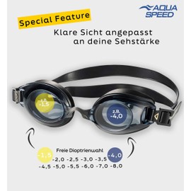 Aqua Speed® Lumina Swimming goggle (optical lenses to correct short-sightedness; half-step increments from -1.5 to -6.0 and -7,0 and -8.0; Anti-Fog; UV Protection), -7.0; Lumina / black / smoke