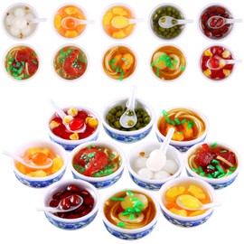 10 Pieces Mini Toy Food Miniatures Chinese Play Food Blue and White Pottery Sweet Soup Syrup Noodle Bowls for Kitchen Dollhouse Accessories