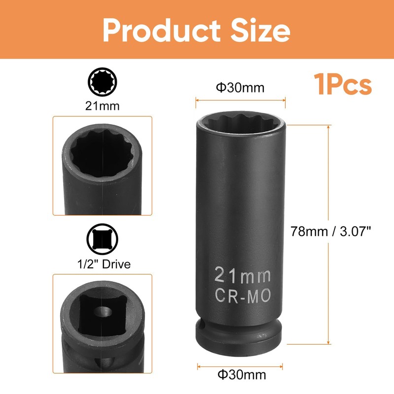 21 mm Scaffolding Impact Socket – 1/2" Drive Deep Socket