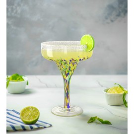 Margarita Glasses – Set of 4 - Luxury Hand Blown Confetti Margaritas, Cocktails, Water, Wine, Dessert, Martini & Champagne Cinco de Mayo, Hand Blown - Mexican Confetti Design Glass, Party, Home & Bar