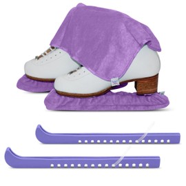 CRS Cross Ice Skate Guards, Soakers & Towel Gift Set -One Piece Guard Set Design with Soft Skate Blade Covers & Towel (Adjustable Pair of Guards-no Assembly Required) (Lunge Lavender, Large)