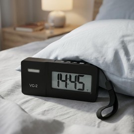 Humantechnik VC-2 Travel Radio Alarm Clock with Vibration, Loud Alarm Sound, Flash for Hearing Impaired