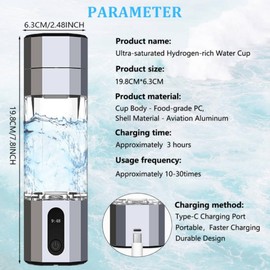Hydrogen Water Bottle Generator - 10,000PPB/10ppm Portable Hydrogen Plastic 210ML Water Bottle Adaptor Advanced SPE/PEM Technology & 7 led Colors