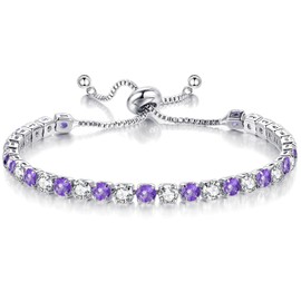 BAOKELAN Tennis Bracelet for Women Birthstone Bracelet with Cubic Zirconia Slider Bracelets Birthstone Jewelry February Birthstone