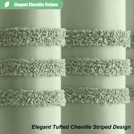 Dynamene Stall Fabric Shower Curtain - 54x78 Inches Long Tufted Chenille Striped Shower Curtain Set with 10 Plastic Hooks, Heavy Duty Cloth Shower Curtains for Bathroom, Water Resistant – Sage Green