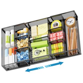 Marbrasse Expandable Desk Drawer Organizer, Mesh Drawer Organizer Tray with 10 Adjustable Compartments, Desk Organizers and Accessories for Office Supplies (Longer Expandable Drawer Organizer-B)
