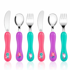 Lehoo Castle Children's Cutlery, 6-Piece Children's Cutlery from 1 Year Old, Children's Cutlery Plastic Stainless Steel, Cutlery Children from 2/3 Years, Baby Toddler Fork and Spoon (Nixen)