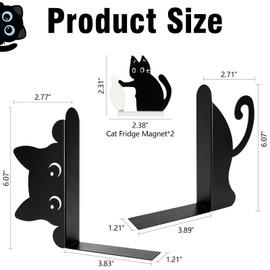 4 Items Eeping Cat Metal Bookends Cute Decorative Book Ends for Shelves, Black Cat Book Holders for Home Office Desk & Bookshelf Decor, Gift for Cat Lovers and Reading Enthusiasts