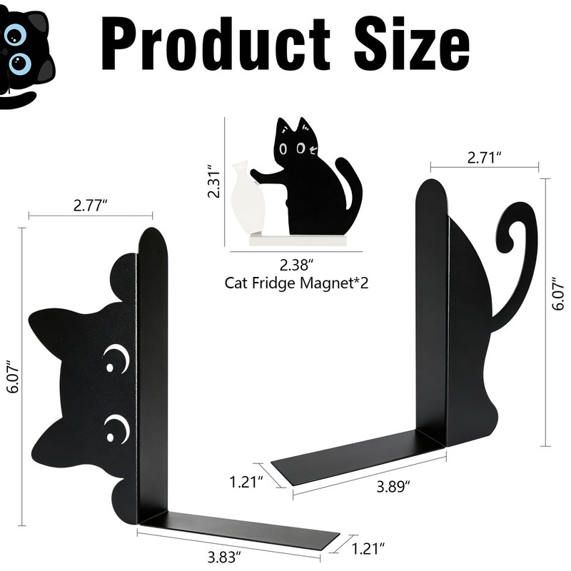 4 Items Eeping Cat Metal Bookends Cute Decorative Book Ends