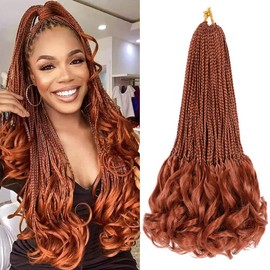 French Curl Crochet Braids 14 Inch Ginger Goddess Box Braids Crochet Hair for Women 7 Packs Pre Looped Crochet Box Braids with Curly Ends Synthetic French Curly Braiding Hair Extensions