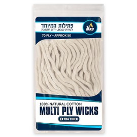 Ner Mitzvah Natural Cotton Smokeless Wicks – 50 Count (Approx.) 70 Ply Extra Thick for Oil Cup Candle – Replacement Wicks