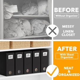 SpaceAid 5 Pack Bed Sheet Organizers and Storage, Foldable Sheet Organizer for Linen Closet, Sheets Set Folder Keeper with Window XL (Queen & King Size) Organizing Bedding Container, Black